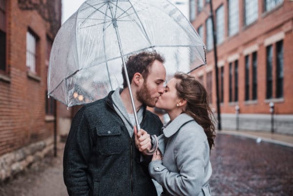 rainy engagement session